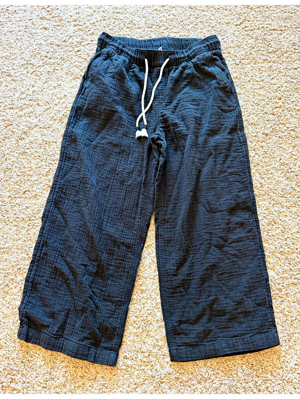 Old Navy Black Gauze Wide Leg Pants M Double Cloth Cotton Drawstring Cropped